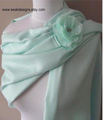 Pale mint green pashmina scarf, bridesmaid shawl wedding shawl wrap stole pashmina set wedding bridal accesories favors or choose your color