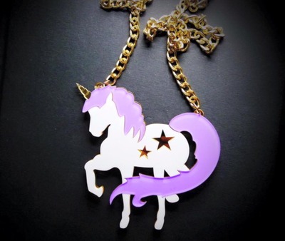 Unicorn laser cut purple necklace
