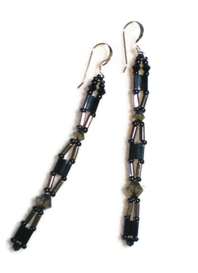 Long Dangle Black and Bronze Earrings