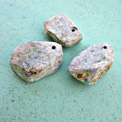 Handmade Unfinished Center Drilled Faceted Paper Mache Nugget Pendants, Set of 3