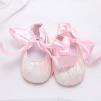 Cute Infant Newborn 6-12 months Baby Girl Pink Flower Lace Ribbon Bow Ties Shoes - Thumbnail 1