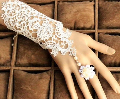FREE SHIP - Cream Lace Goth Victorian Lolita Floral Embroidery Ivory Droplet Slave Bracelet