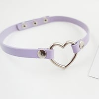 Pastel slim faux leather heart choker - Thumbnail 3