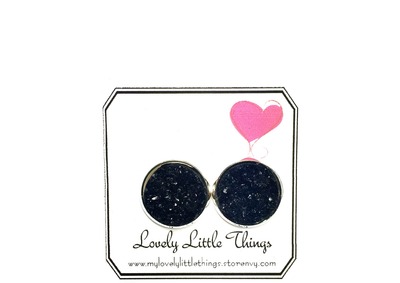 12mm Black Studs with Silver Setting