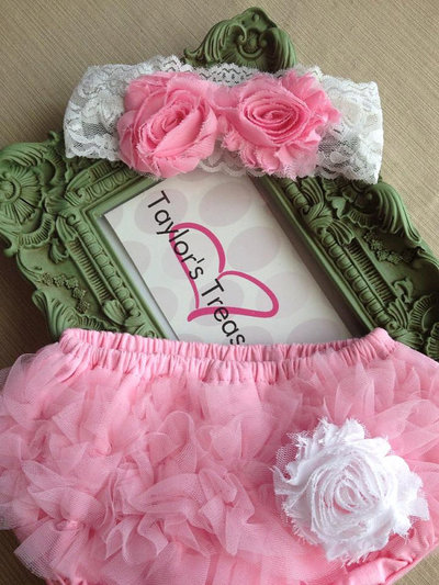 Taylors Treasures - 2pc. Set - Rosette Headband with Ruffle Panty - Great For Photo Prop -