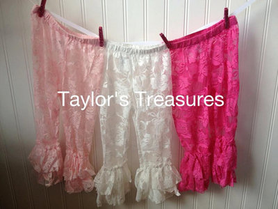 Taylors Treasures - Infant Toddler or 4 - 6x Lace Ruffle Bottom Leggings - Your Choice Hot Pink, Light Pink, or White