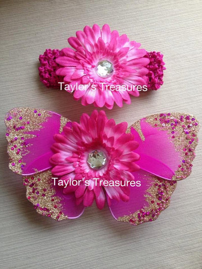 Taylors Treasures - Magenta Glitter and Sequins Baby Butterfly Wings Set - Great For Photo Prop 1st Birthday - Newborn Photo - Smash Cake