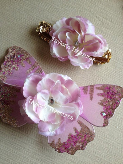 Taylors Treasures - Lavender Glitter and Sequins Baby Butterfly Wings Set - Great For Photo Prop 1st Birthday - Newborn Photo - Smash Cake