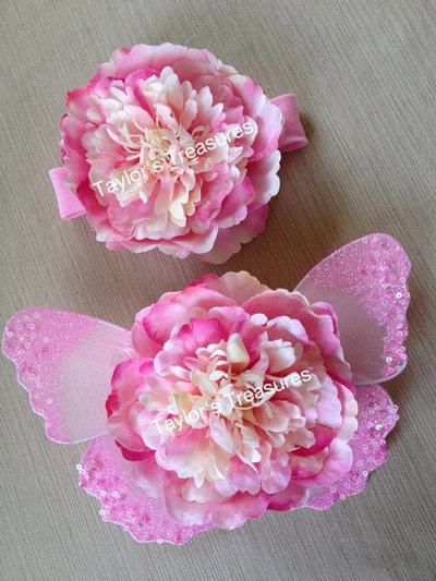 Taylors Treasures - Pink Glitter and Sequins Baby Butterfly Wings Set - Great For Photo Prop - 1st Birthday - Newborn Photo - Smash Cake