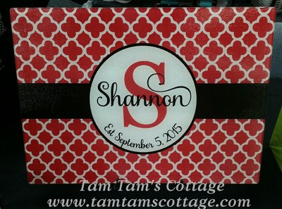 Personalized Large Glass Cutting Board-Quatrefoil Design