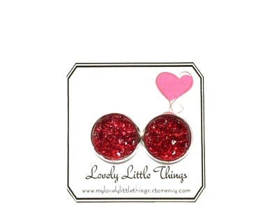 12mm Dark Red Studs with Silver Setting
