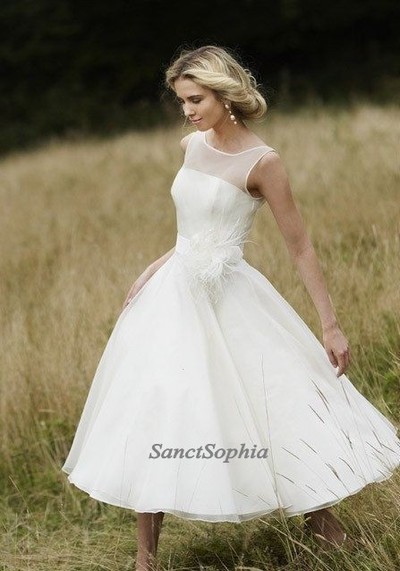 Tea Length Wedding Dresses,Vintage Outdoor Wedding Dress