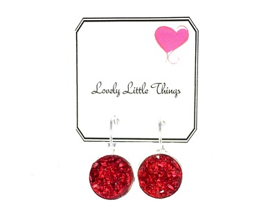 12mm Dark Red Drop Earrings with Silver Setting