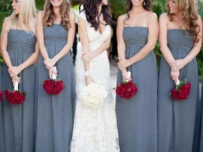 long bridesmaid dress, gray bridesmaid dress, cheap bridesmaid dress, chiffon bridesmaid dress, strapless bridesmaid dress, E905