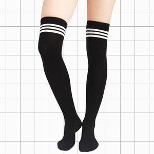 Black/White Striped Thigh High Socks