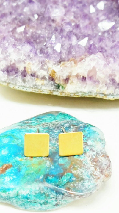 Brass Stud Square Earrings
