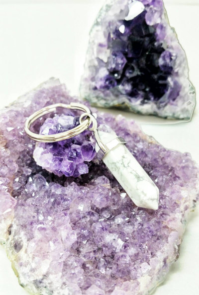 Crystal Point Keychain Marble Gemstone Keychain