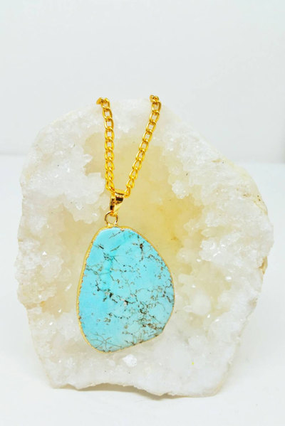 Turquoise Necklace Gold Dipped Turquoise Boho Necklace