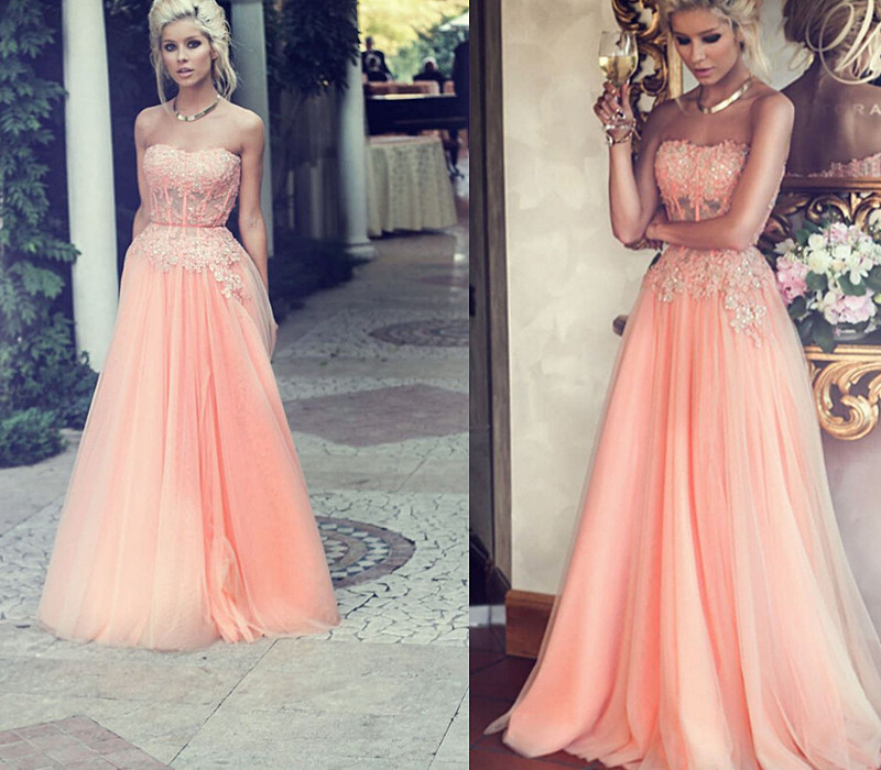 peach prom dress,long prom dress,charming prom dress,party Prom Dresses,tulle prom dress,evening Dresses,155312