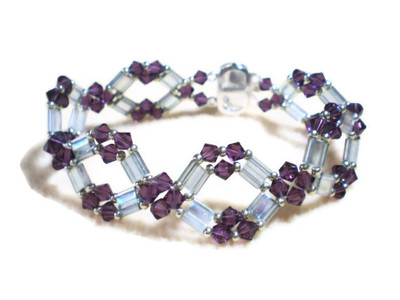 Purple Crystal Bracelet, Hand woven, Handmade