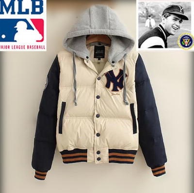 MLB NEW YORK THICK BEIGE HOODED DOWN COTTON BASEBALL JACKET