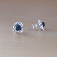Sterling Silver Black Gemstone Earrings/Black Studs/Black Gemstone Jewelry/Black Gemstone Jewellery/UK - Thumbnail 2