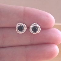 Sterling Silver Black Gemstone Earrings/Black Studs/Black Gemstone Jewelry/Black Gemstone Jewellery/UK - Thumbnail 4