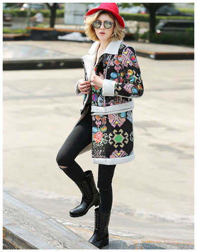 MAXMARTIN DETACHABLE ZIPPER LINE ETHNIC STYLE WARM JACKET M5119J253