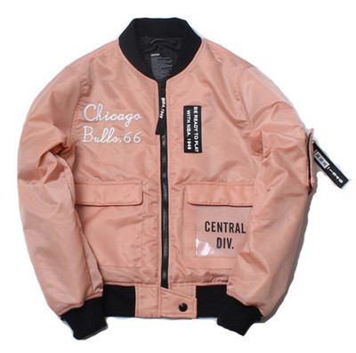 NBA 1946 CHICAGO BULLS CENTRAL THICK BASEBALL CASUAL POWDER PINK COAT