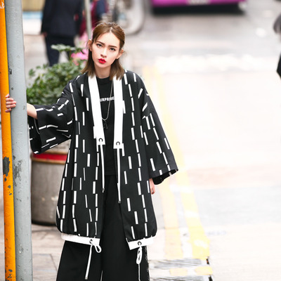 JAPANESE STREET FASHION STRIPED LOOSE WINDBREAKER C1512027