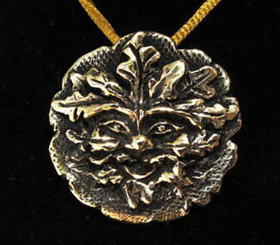 Solid Bronze Green Man pagan celtic pendant hand cast