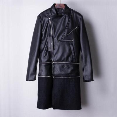 BICCHE PU LEATHER MOTORCYCLE DETACHABLE ZIPPER LONG BLACK JACKET