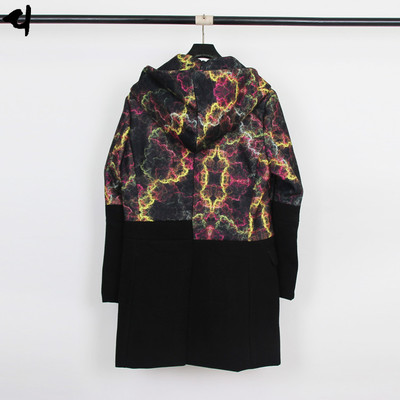 PHOTOELECTRIC PRINTED EUROPEAN STYLE HOODY WOOLEN COAT