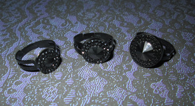 Black Circle Rhinestone Cabochon Ring with Black Base (Small, Medium, or Large)