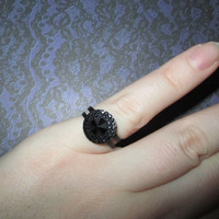 Black Circle Rhinestone Cabochon Ring with Black Base (Small, Medium, or Large)  - Thumbnail 2