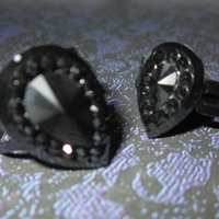 Black Teardrop Rhinestone Cabochon Ring with Black Base (Small or Large)  - Thumbnail 1