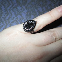 Black Teardrop Rhinestone Cabochon Ring with Black Base (Small or Large)  - Thumbnail 2