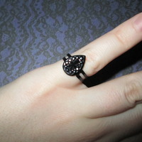 Black Teardrop Rhinestone Cabochon Ring with Black Base (Small or Large)  - Thumbnail 3