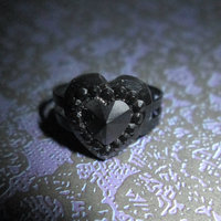 Black Heart Rhinestone Cabochon Ring with Black Base - Thumbnail 2