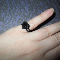 Black Heart Rhinestone Cabochon Ring with Black Base - Thumbnail 3