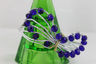 Swarovski 8mm Cobalt Crystals Wire Butterfly Bracelet