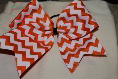 3 in Orange and  White Chevron Grosgrain Ribbon with a Black Center Cheer Bow