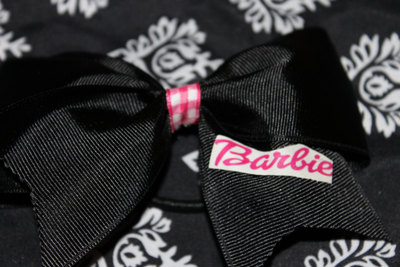 "BARBIE" - 2 in Black Grosgrain Ribbon with a Pink Gingham center