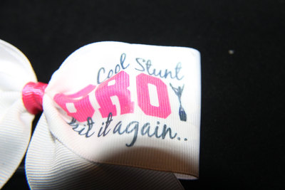 "COOL STUNT BRO...."2 in White Grosgrain RIbbon with Hot Pink center