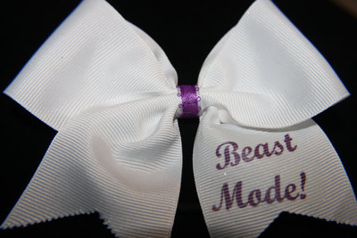 "BEAST MODE"   2 in White Grosgrain Ribbon with Purple center
