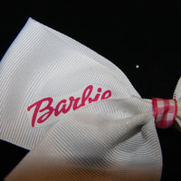 "BARBIE" CHEER BOW; 2 in White Grosgrain RIbbon with Pink Ginham center  - Thumbnail 2
