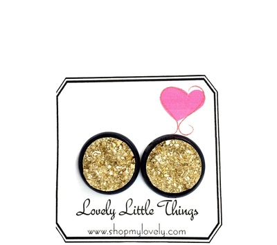 12mm Gold Pyrite Studs with Black Setting