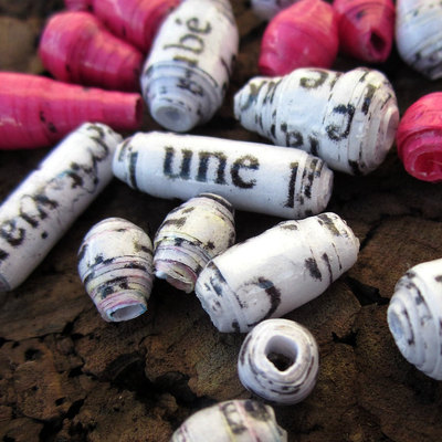 Pink & French Salvaged Paper Beads, 30 pcs