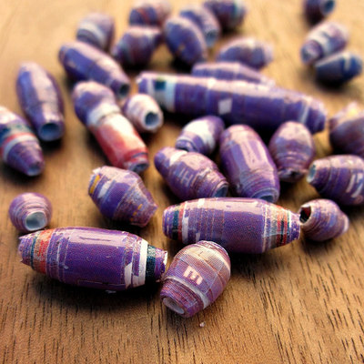 Purple Burst Salvaged Paper Beads, 30 pcs