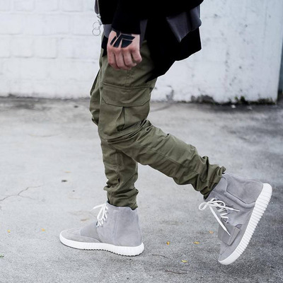 ELASTIC STREET ZIPPER WINDS SWEAT BLACK GREEN JOGGER SLIM PANTS